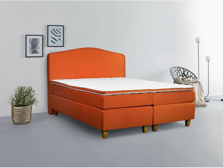 Boxspringbett INOSIGN Jalma , orange, B:141cm L:208cm, 100% Polyester, Komplettbetten, Boxspringbett, Füße aus massiver Birke ; Inkl. Topper von Inosign