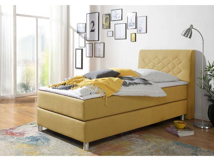 Boxspringbett INOSIGN Parla , gelb (curry), L:218cm, 100% Polyester, Komplettbetten, Boxspringbett, incl. Topper, 4 Farben in 4 Breiten, 2 Härtegraden, 3 Matratzenarten von Inosign