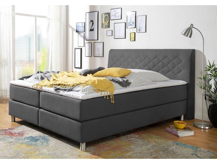Boxspringbett INOSIGN Parla , grau (anthrazit), L:218cm, 100% Polyester, Komplettbetten, Boxspringbett, incl. Topper, 4 Farben in 4 Breiten, 2 Härtegraden, 3 Matratzenarten von Inosign