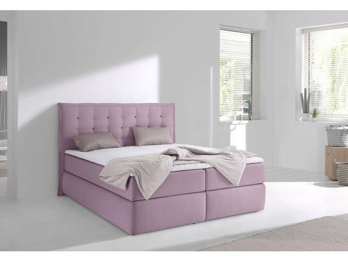 Boxspringbett INOSIGN Sagres , rosa (rosé), B:175cm L:210cm, Feinstruktur(100% Polyester), Bezug der Spiegelfläche Matratzendrell aus 100% Polyester, Komplettbetten, Boxspringbett, Kopfteil mit 2farbiger Flatterbiese und zweifarbigen Knöpfen von Inosign