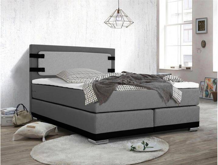 Boxspringbett INOSIGN Strada , grau, B:181cm L:208cm, Holz teilmassiv, Kunstleder, Metall, Stoff, Komplettbetten, Boxspringbett, incl. Topper, 3 Breiten, 3 Härtegrad-Ausführungen von Inosign