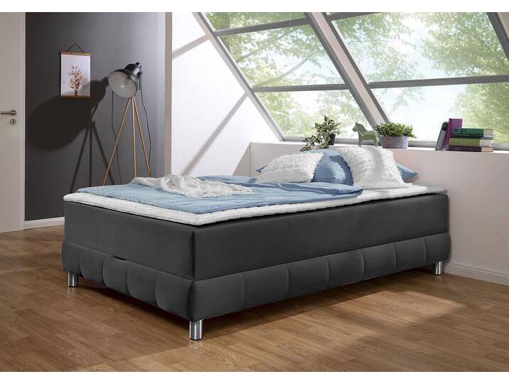 Boxspringbett INOSIGN Vaasa , grau (schiefer), B:146cm L:226cm, Komplettbetten, für Dachschrägen geeignet, inkl. Bettkasten und Topper von Inosign