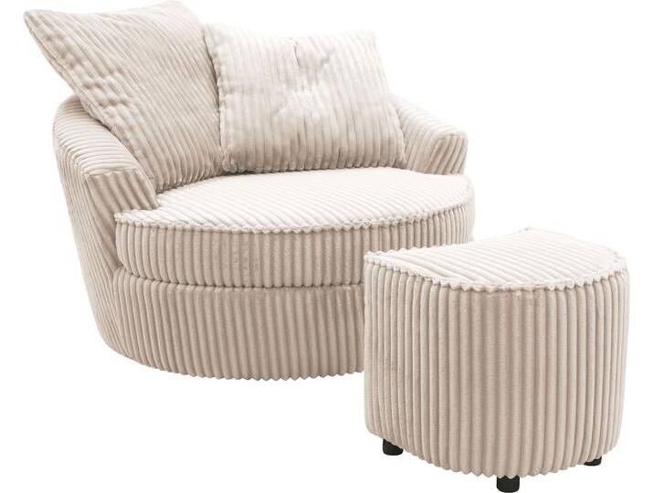 Drehsessel INOSIGN AMECA, Relaxsessel mit Drehfunktion und Hocker, 122 x 126 x 76 cm , beige (creme), B:122cm H:76cm T:126cm, 100% Polyester, Sessel, Love-Seat XXL und Lesesessel in Megacord von Inosign