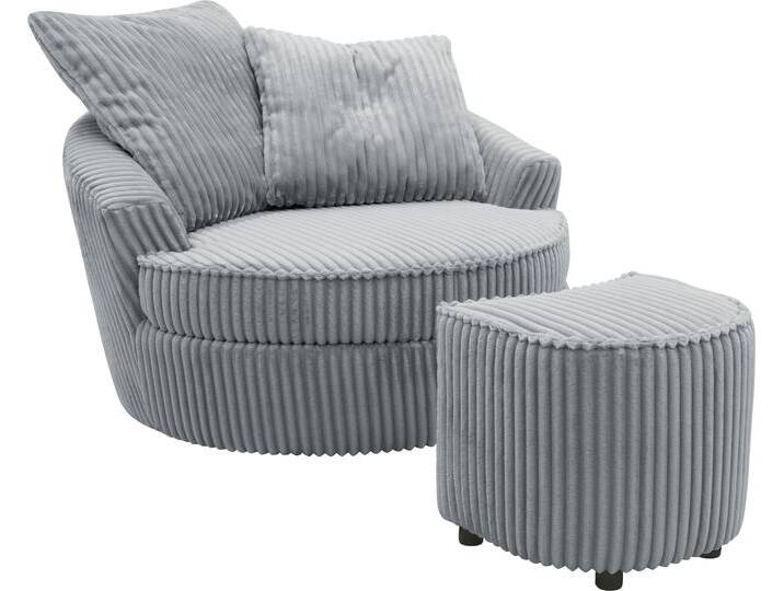 Drehsessel INOSIGN AMECA, Relaxsessel mit Drehfunktion und Hocker, 122 x 126 x 76 cm , grau (dunkelgrau), B:122cm H:76cm T:126cm, 100% Polyester, Sessel, Love-Seat XXL und Lesesessel in Megacord von Inosign