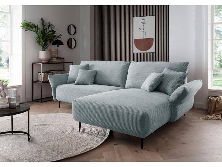 Ecksofa INOSIGN Amarena L-Form , blau (aqua), B:286cm H:96cm T:178cm, 100% Polyester, Sofas, inklusive Armlehnenverstellfunktion, 4x Zierkissen gratis von Inosign