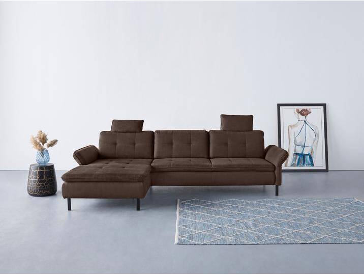 Ecksofa INOSIGN Birkholm L-Form , braun (dunkelbraun), B:267cm H:83cm T:174cm, 100% Polyester, Sofas, Armlehnverstellung, auch in Easy Clean Bezug - mit Wasser zu reinigen von Inosign