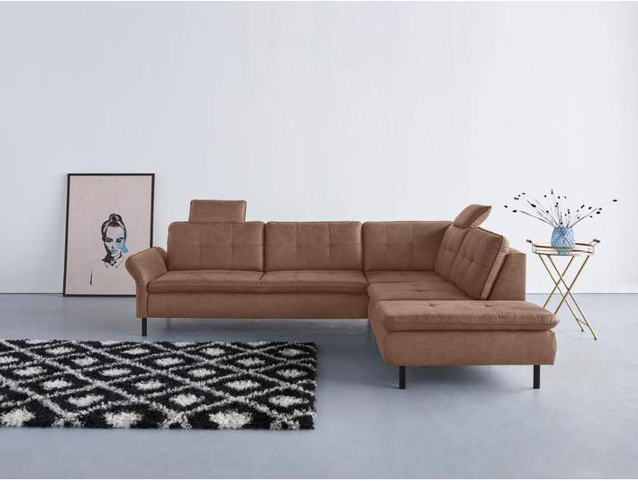 Ecksofa INOSIGN Birkholm L-Form , braun (haselnuss), B:270cm H:83cm T:226cm, 100% Polyester, Sofas, Armlehnverstellung, auch in Easy Clean Bezug - mit Wasser zu reinigen von Inosign