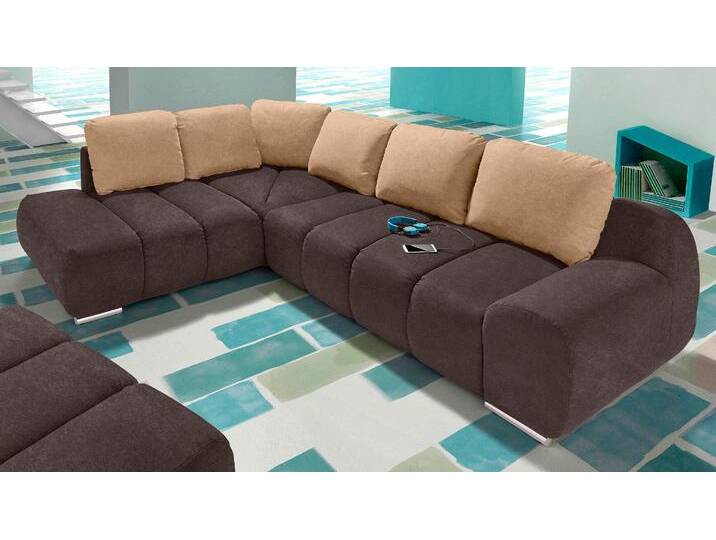 Ecksofa INOSIGN Bono L-Form , braun (dunkelbraun, caramel), B:267cm H:90cm T:214cm, Luxus-Microfaser ALTARA NUBUCK (100% Polyester), Luxus-Microfaser ALTARA NUBUCK (100% Polyester), Samtstruktur (95% Polyester, 5% Polyamid), Sofas, mit Ottomane, wahlweise mit Bettfunktion von Inosign