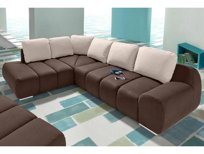 Ecksofa INOSIGN Bono L-Form , orange (dunkelbraun, creme), B:267cm H:90cm T:214cm, Luxus-Microfaser ALTARA NUBUCK (100% Polyester), Luxus-Microfaser ALTARA NUBUCK (100% Polyester), Samtstruktur (95% Polyester, 5% Polyamid), Sofas, mit Ottomane, wahlweise mit Bettfunktion von Inosign