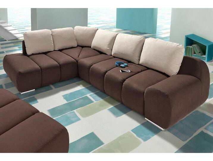 Ecksofa INOSIGN Bono L-Form , orange (dunkelbraun, creme), B:267cm H:90cm T:214cm, Luxus-Microfaser ALTARA NUBUCK (100% Polyester), Luxus-Microfaser ALTARA NUBUCK (100% Polyester), Samtstruktur (95% Polyester, 5% Polyamid), Sofas, mit Ottomane, wahlweise mit Bettfunktion von Inosign