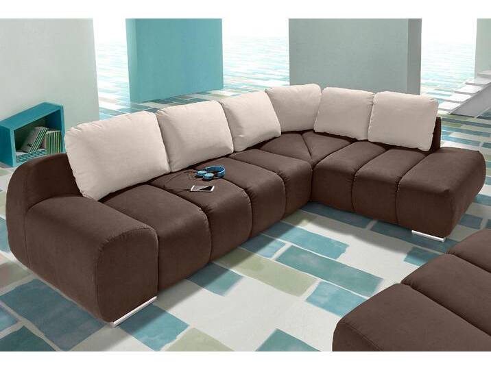 Ecksofa INOSIGN Bono L-Form , orange (dunkelbraun, creme), B:267cm H:90cm T:214cm, Luxus-Microfaser ALTARA NUBUCK (100% Polyester), Luxus-Microfaser ALTARA NUBUCK (100% Polyester), Samtstruktur (95% Polyester, 5% Polyamid), Sofas, mit Ottomane, wahlweise mit Bettfunktion von Inosign