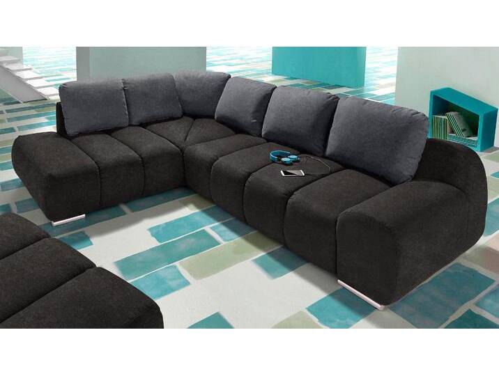 Ecksofa, Luxus-Microfaser ALTARA NUBUCK, Schwarz/Grau, 267×214 cm, Mit Ottomane, Modern, Inosign von Inosign