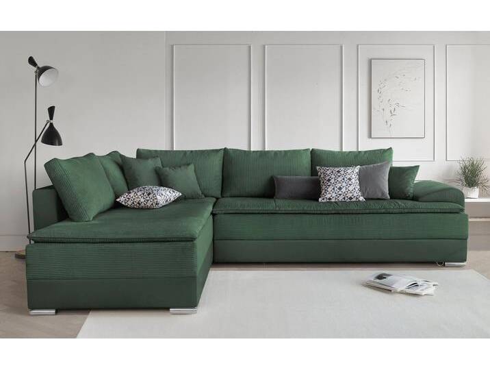 Ecksofa INOSIGN Night & Day L-Form, B: 324 cm , grün (flaschengrün), B:324cm H:95cm T:218cm, Struktur ( 100% Polyester);Luxus-Microfaser (100% Polyester), Sofas, Ecksofa, mit Bettfunktion, Bettkasten & 3 Zierkissen, Boxspringbett 180x200 cm, Topseller von Inosign