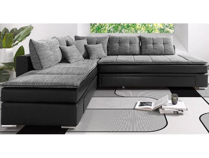 Ecksofa INOSIGN Boxspringbett Night & Day L-Form mit Dauer-Schlaffunktion o. Armlehnen , schwarz (schwarz, grau), B:304cm H:98cm T:223cm, Luxus-Kunstleder / grobe Struktur (80% Polyester / 20% Polyacryl), Unterseite Topper: Bezug der Spiegelfläche aus Matratzendrell (100% Polyester), Struktur fein ( 100% Polyester ), Struktur grob (80% Polyester, 20% Polyacryl), Sofas, mit Boxspring-Bettfunktion 164x200 cm und Bettkasten, Dauerschläfer von Inosign