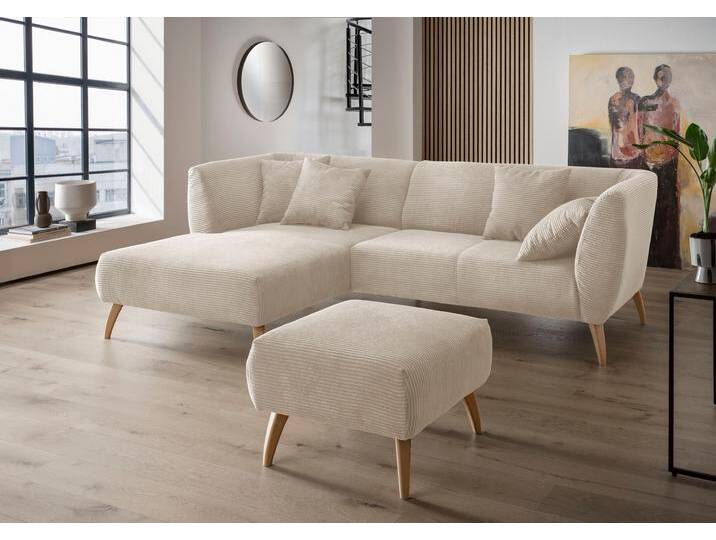 Ecksofa INOSIGN Colori Polstermöbel mit zeitlos eleganter Rückenführung. L-Form , beige, B:264cm H:80cm T:160cm, 100% Polyester, Sofas, Holzfußfarbe wählbar, inkl. 4x Zierkissen von Inosign