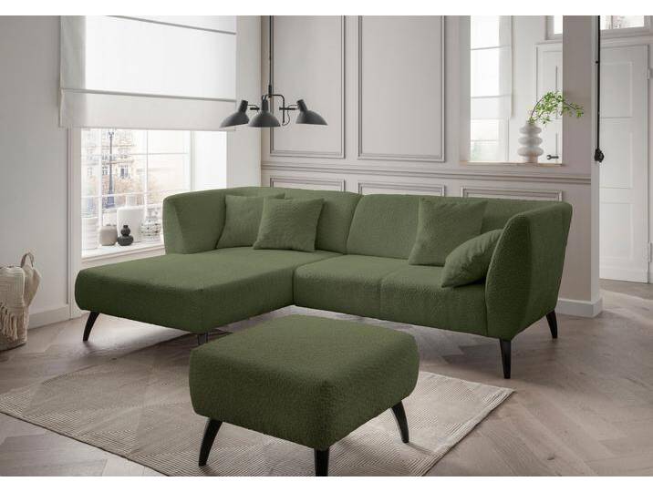 Ecksofa INOSIGN Colori Polstermöbel mit zeitlos eleganter Rückenführung. L-Form , grün (moosgrün), B:264cm H:80cm T:160cm, 100% Polyester, Sofas, Holzfußfarbe wählbar, inkl. 4x Zierkissen von Inosign