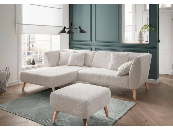 Ecksofa INOSIGN Colori Polstermöbel mit zeitlos eleganter Rückenführung. L-Form , weiß, B:264cm H:80cm T:160cm, 100% Polyester, Sofas, Holzfußfarbe wählbar, inkl. 4x Zierkissen von Inosign