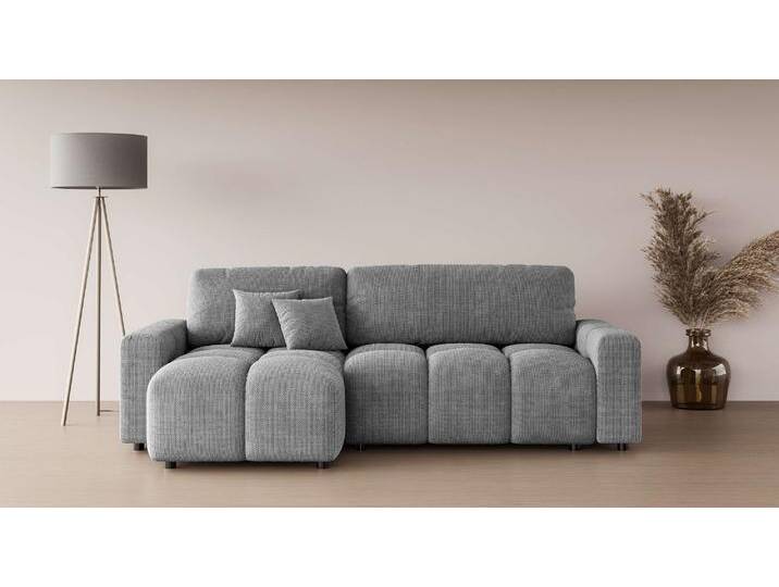 Ecksofa INOSIGN FELICI, Schlafsofa 233cm, L-Form mit Recamiere beidseitig montierbar , grau, B:233cm H:88cm T:142cm, 100% Polyester, Sofas, Designsofa mit Bettfunktion und Bettkasten, Maße B/T/H: 233/142/88 cm von Inosign