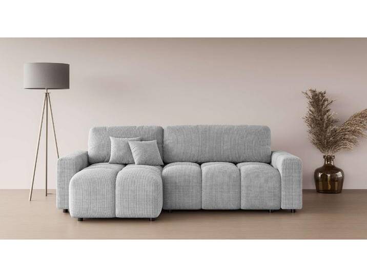 Ecksofa INOSIGN FELICI, Schlafsofa 233cm, L-Form mit Recamiere beidseitig montierbar , grau (hellgrau), B:233cm H:88cm T:142cm, 100% Polyester, Sofas, Designsofa mit Bettfunktion und Bettkasten, Maße B/T/H: 233/142/88 cm von Inosign