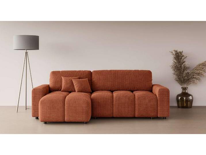 Ecksofa INOSIGN FELICI, Schlafsofa 233cm, L-Form mit Recamiere beidseitig montierbar , orange (terra), B:233cm H:88cm T:142cm, 100% Polyester, Sofas, Designsofa mit Bettfunktion und Bettkasten, Maße B/T/H: 233/142/88 cm von Inosign