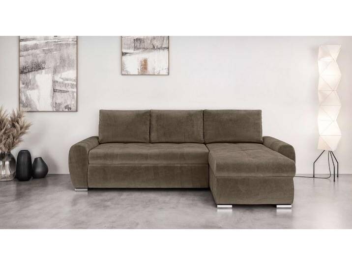 Ecksofa INOSIGN HAVERHILL Schlafsofa mit Bettkasten, Maße B/H/T: 237/89/166 cm , grau (taupe), B:237cm H:89cm T:166cm, 100% Polyester, Sofas, L-Form mit Recamiere links oder rechts bestellbar, Wellenunterfederung von Inosign
