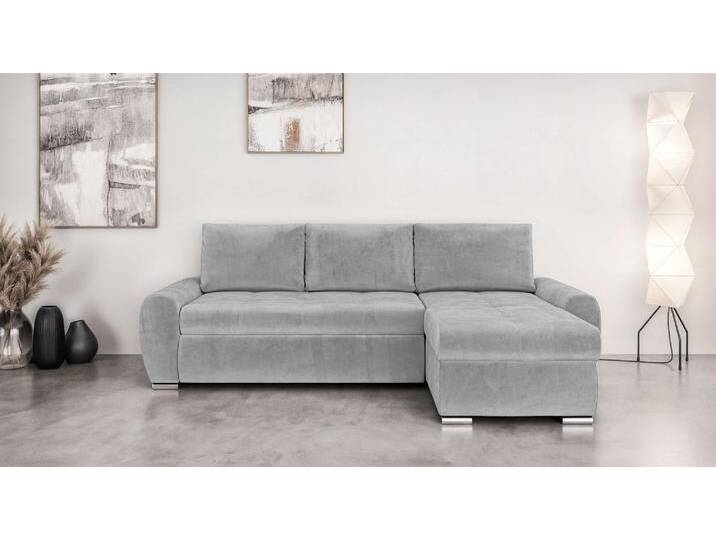 Ecksofa INOSIGN HAVERHILL Schlafsofa mit Bettkasten, Maße B/H/T: 237/89/166 cm , silber, B:237cm H:89cm T:166cm, 100% Polyester, Sofas, L-Form mit Recamiere links oder rechts bestellbar, Wellenunterfederung von Inosign