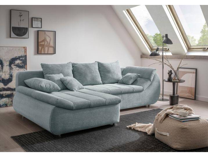 Ecksofa INOSIGN Imola, bequem, aktuelle Steppung im Sitz, L-Form, Breite 270cm , blau (aqua), B:270cm H:90cm T:170cm, Microfaser PRIMABELLE (100% Polyester) / Struktur (82% Polyester, 9% Viscose, 7% Baumwolle, 2% Nylon);Kunstleder SOFTLUX / Struktur (82% Polyester, 9% Viscose, 7% Baumwolle, 2% Nylon), Sofas, wahlweise mit Bettfunktion, OTTOs Choice, Topseller von Inosign