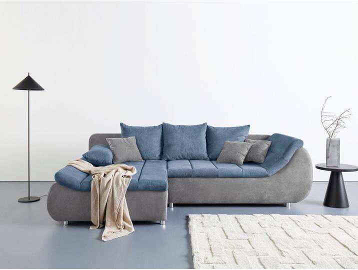 Ecksofa INOSIGN Imola, elegant und modern, aktuelle Steppung im Sitz, bequem, L-Form , bunt (hellgrau, blau), B:271cm H:90cm T:104cm, Sofas, frei im Raum stellbar, wahlweise mit Bettfunktion und Bettkasten von Inosign