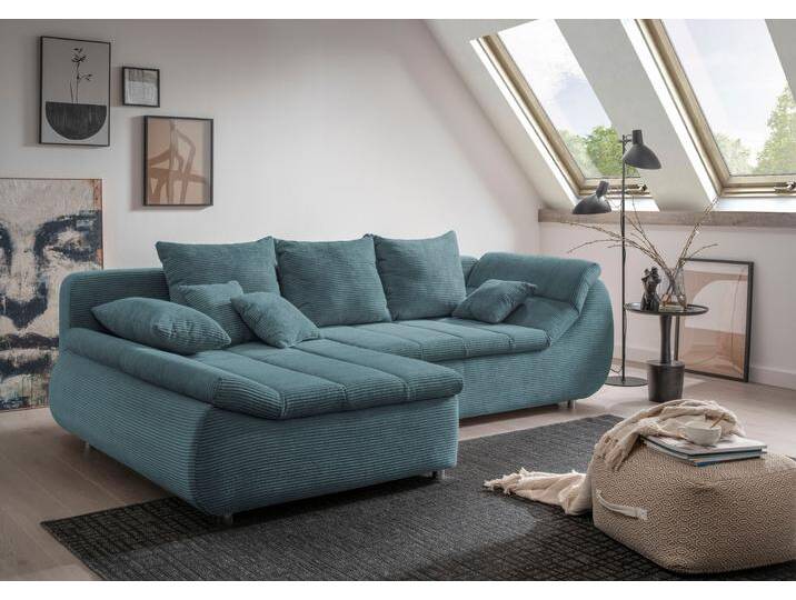 Ecksofa INOSIGN Imola, bequem, aktuelle Steppung im Sitz, L-Form, Breite 270cm , blau (petrol), B:270cm H:90cm T:170cm, Microfaser PRIMABELLE (100% Polyester) / Struktur (82% Polyester, 9% Viscose, 7% Baumwolle, 2% Nylon);Kunstleder SOFTLUX / Struktur (82% Polyester, 9% Viscose, 7% Baumwolle, 2% Nylon), Sofas, wahlweise mit Bettfunktion, Topseller von Inosign