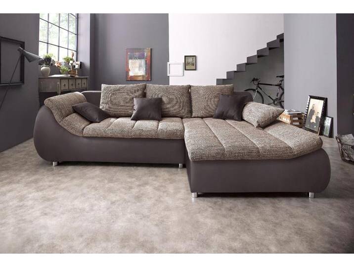 Ecksofa INOSIGN Imola elegant und bequem, aktuelle Steppung im Sitz, L-Form , braun (dunkelbraun, cappuccino), B:270cm H:90cm T:170cm, Microfaser PRIMABELLE (100% Polyester) / Struktur (82% Polyester, 9% Viscose, 7% Baumwolle, 2% Nylon), Kunstleder SOFTLUX / Struktur (82% Polyester, 9% Viscose, 7% Baumwolle, 2% Nylon), Sofas, wahlweise mit Bettfunktion von Inosign