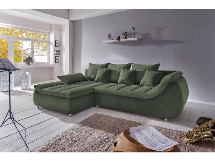 Ecksofa INOSIGN Imola, bequem, aktuelle Steppung im Sitz, L-Form, Breite 270cm , grün (dunkelgrün), B:270cm H:90cm T:170cm, Microfaser PRIMABELLE (100% Polyester) / Struktur (82% Polyester, 9% Viscose, 7% Baumwolle, 2% Nylon);Kunstleder SOFTLUX / Struktur (82% Polyester, 9% Viscose, 7% Baumwolle, 2% Nylon), Sofas, wahlweise mit Bettfunktion, Topseller von Inosign