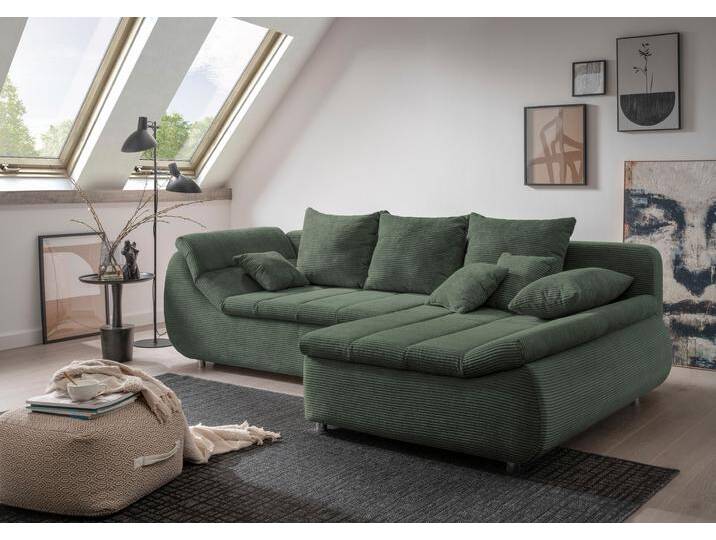 Ecksofa INOSIGN Imola, bequem, aktuelle Steppung im Sitz, L-Form, Breite 270cm , grün (moosgrün), B:270cm H:90cm T:170cm, Microfaser PRIMABELLE (100% Polyester) / Struktur (82% Polyester, 9% Viscose, 7% Baumwolle, 2% Nylon);Kunstleder SOFTLUX / Struktur (82% Polyester, 9% Viscose, 7% Baumwolle, 2% Nylon), Sofas, wahlweise mit Bettfunktion, Topseller von Inosign
