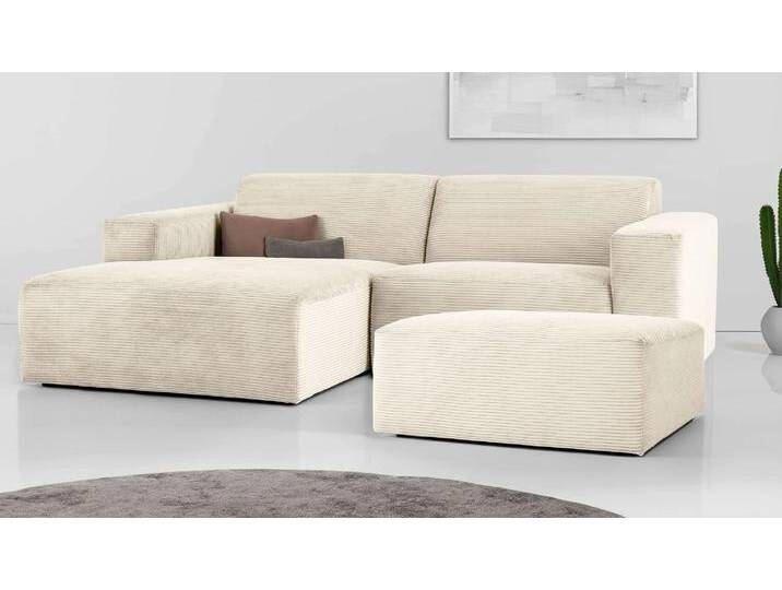 Ecksofa INOSIGN Koa,228cm, L-Form, Modulsofa, Webstoff, Cord, Struktur , beige (natural), B:228cm H:88cm T:159cm, 100% Polyester, Sofas, Designsofa, Set, Hocker inklusive, weicher Lounge-Sitzkomfort von Inosign