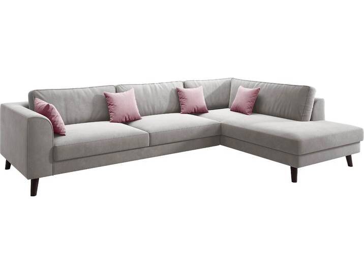 Ecksofa INOSIGN Laurentia, L-Form , rosa (hellgrau, zierkissen altrosa), B:294cm H:83cm T:203cm, Luxus-Microfaser (100% Polyester), Samt (100% Polyester), Sofas, mit 4 Zierkissen, Ottomane links oder rechts bestellbar von Inosign