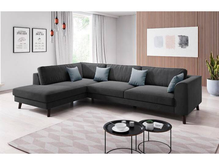 Ecksofa INOSIGN Laurentia, L-Form , schwarz (anthrazit, zierkissen grau), B:294cm H:83cm T:203cm, Luxus-Microfaser (100% Polyester), Samt (100% Polyester), Sofas, mit 4 Zierkissen, Ottomane links oder rechts bestellbar von Inosign