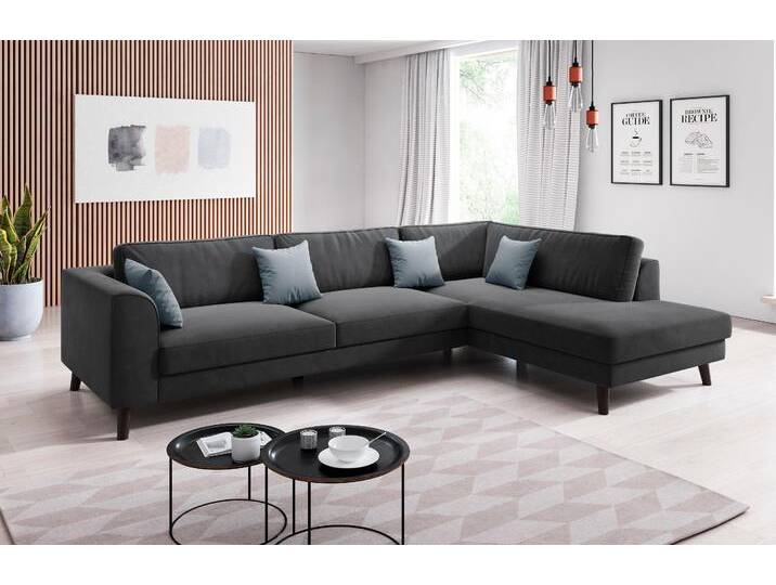 Ecksofa INOSIGN Laurentia, L-Form , schwarz (anthrazit, zierkissen grau), B:294cm H:83cm T:203cm, Luxus-Microfaser (100% Polyester), Samt (100% Polyester), Sofas, mit 4 Zierkissen, Ottomane links oder rechts bestellbar von Inosign