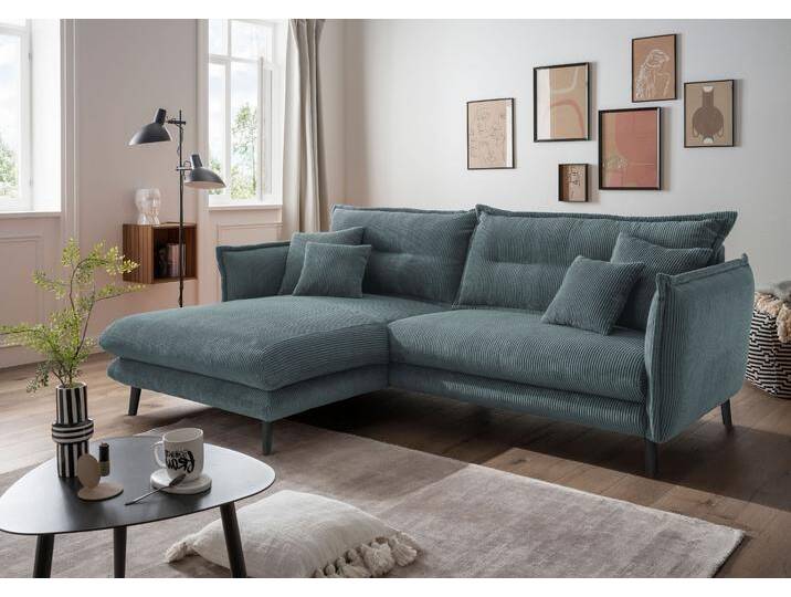 Ecksofa INOSIGN Lazio modernes Design, bequem, schmale Armlehnen, OTTOs Choice , grün (petrol, zierkissen petrol), B:255cm H:94cm T:180cm, 100% Polyester, Sofas, zwei verschiedene Fußfarben wählbar von Inosign