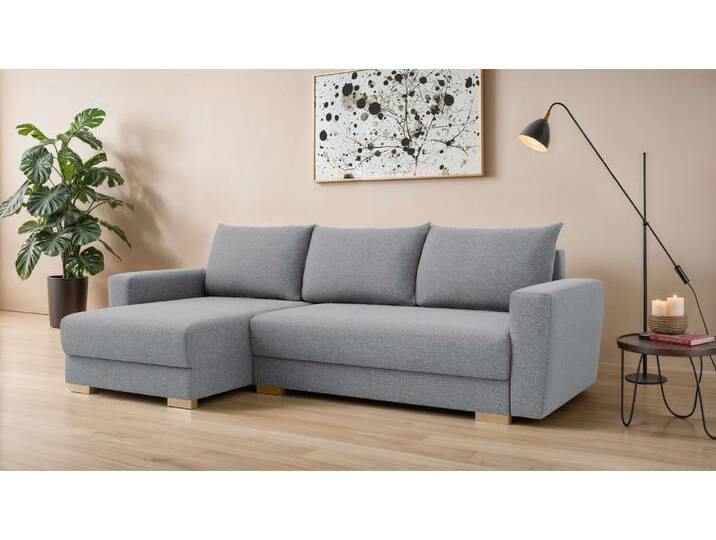 Ecksofa INOSIGN MAGHERA universell Schlafsofa mit Bettkasten, Maße B/T/H: 255/142/84cm , grau (hellgrau), B:255cm H:84cm T:142cm, 100% Polyester, Sofas, L-Form mit Recamiere rechts oder links montierbar, hoher Sitzkomfort von Inosign