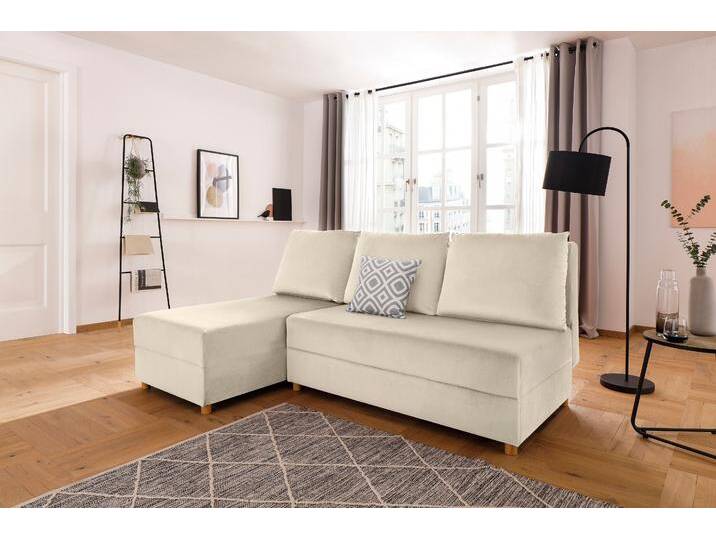 Ecksofa INOSIGN Mick L-Form , beige, B:197cm H:90cm T:145cm, Struktur fein (100% Polyester);Luxus-Microfaser weich (100% Polyester);Samtoptik (100% Polyester), Sofas, Longchair links/rechts montierbar, wahlweise mit Bettfunktion von Inosign
