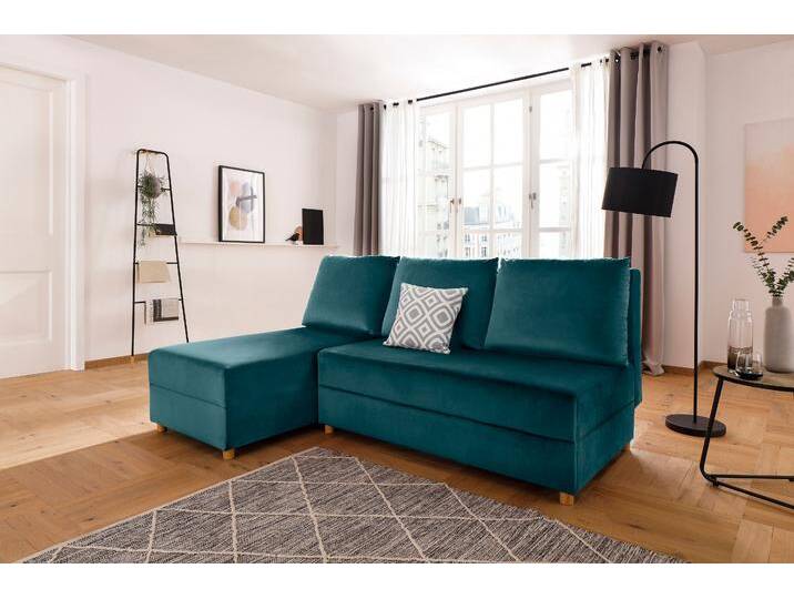 Ecksofa INOSIGN Mick L-Form , blau (petrol), B:197cm H:90cm T:145cm, Struktur fein (100% Polyester);Luxus-Microfaser weich (100% Polyester);Samtoptik (100% Polyester), Sofas, Longchair links/rechts montierbar, wahlweise mit Bettfunktion von Inosign