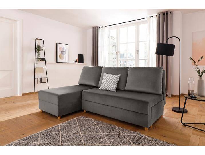 Ecksofa INOSIGN Mick L-Form , grau (mittelgrau), B:197cm H:90cm T:145cm, Struktur fein (100% Polyester);Luxus-Microfaser weich (100% Polyester);Samtoptik (100% Polyester), Sofas, Longchair links/rechts montierbar, wahlweise mit Bettfunktion von Inosign