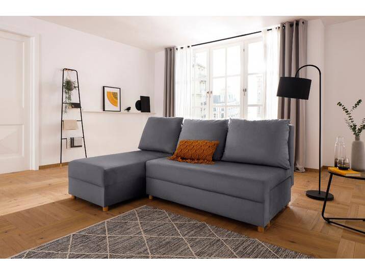 Ecksofa INOSIGN Mick L-Form , grau (mittelgrau), B:197cm H:90cm T:145cm, Struktur fein (100% Polyester);Luxus-Microfaser weich (100% Polyester);Samtoptik (100% Polyester), Sofas, Longchair links/rechts montierbar, wahlweise mit Bettfunktion von Inosign