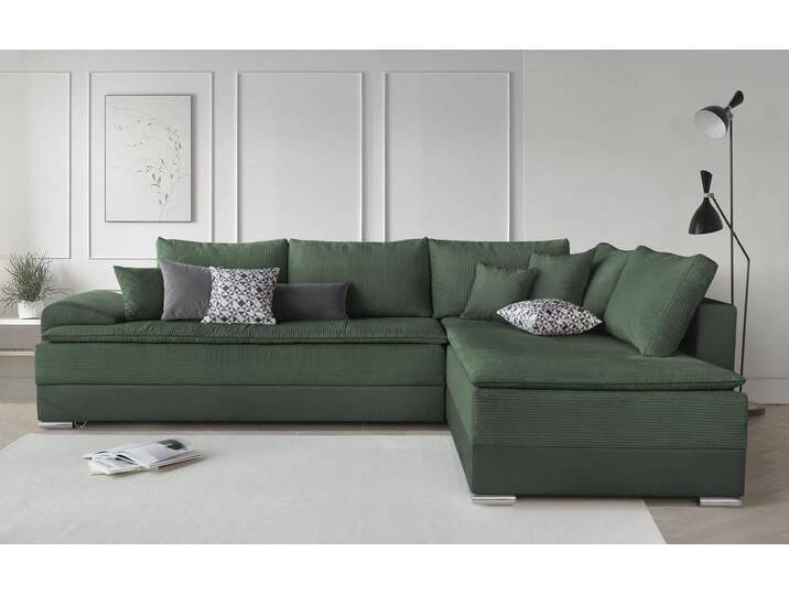 Ecksofa INOSIGN Night & Day L-Form, B: 324 cm , grün (flaschengrün), B:324cm H:95cm T:218cm, Struktur ( 100% Polyester);Luxus-Microfaser (100% Polyester), Sofas, mit Bettfunktion, Bettkasten & 3 Zierkissen, Boxspringbett 180x200 cm, Topseller von Inosign