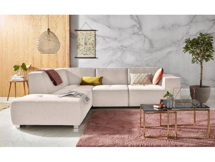 Ecksofa INOSIGN Sapporo L-Form , beige (linen), B:272cm H:78cm T:222cm, Struktur fein (100% Polyester), Luxus-Microfaser weich (90% Polyester, 10% Polyacryl), Struktur imprägniert (100% Polyester), Sofas, wahlweise Bettfunktion oder Sitztiefenverstellung, Federkern von Inosign