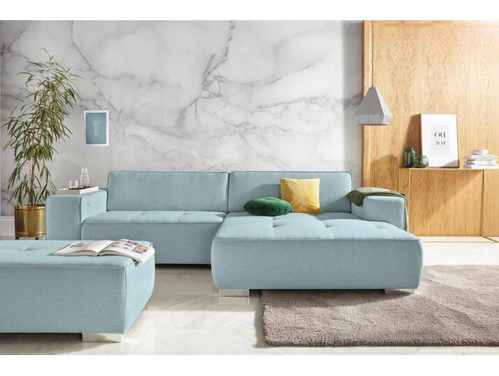 Ecksofa INOSIGN Sapporo L-Form , blau (aqua), B:293cm H:78cm T:172cm, Struktur fein (100% Polyester), Luxus-Microfaser weich (90% Polyester, 10% Polyacryl), Struktur imprägniert (100% Polyester), Sofas, wahlweise Bettfunktion oder Sitztiefenverstellung, Federkern von Inosign
