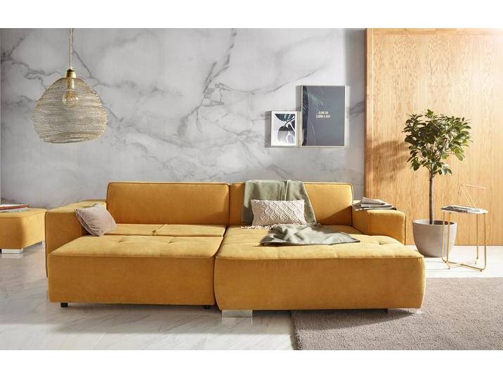 Ecksofa INOSIGN Sapporo L-Form , gelb (mais), B:293cm H:78cm T:172cm, Struktur fein (100% Polyester), Luxus-Microfaser weich (90% Polyester, 10% Polyacryl), Struktur imprägniert (100% Polyester), Sofas, wahlweise Bettfunktion oder Sitztiefenverstellung, Federkern von Inosign