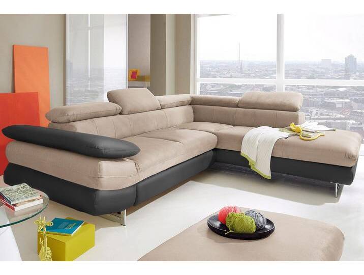 Ecksofa INOSIGN Solution L-Form , schwarz (schwarz, schlamm), B:279cm H:73cm T:228cm, Sofas, mit Arm- & Kopfteilverstellung, wahlweise mit Bettfunktion von Inosign