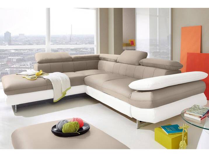 Ecksofa INOSIGN Solution L-Form , weiß (altweiß, sand), B:262cm H:73cm T:228cm, Sofas, mit Arm- & Kopfteilverstellung, wahlweise mit Bettfunktion von Inosign