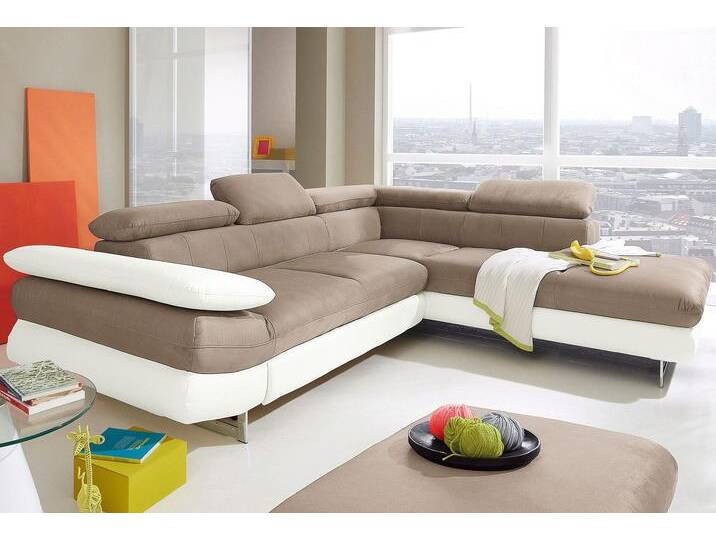 Ecksofa INOSIGN Solution L-Form , weiß (altweiß, schlamm), B:279cm H:73cm T:228cm, Sofas, mit Arm- & Kopfteilverstellung, wahlweise mit Bettfunktion von Inosign