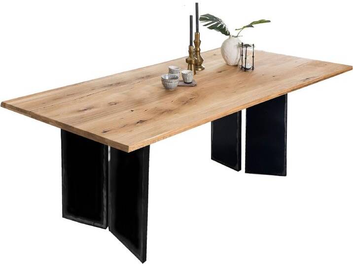 Esstisch INOSIGN, beige (natur, schwarz, schwarz, natur), B:180cm H:76cm T:100cm, Wildeiche geölt, Metall, Tische, Gestell im Used Look von Inosign